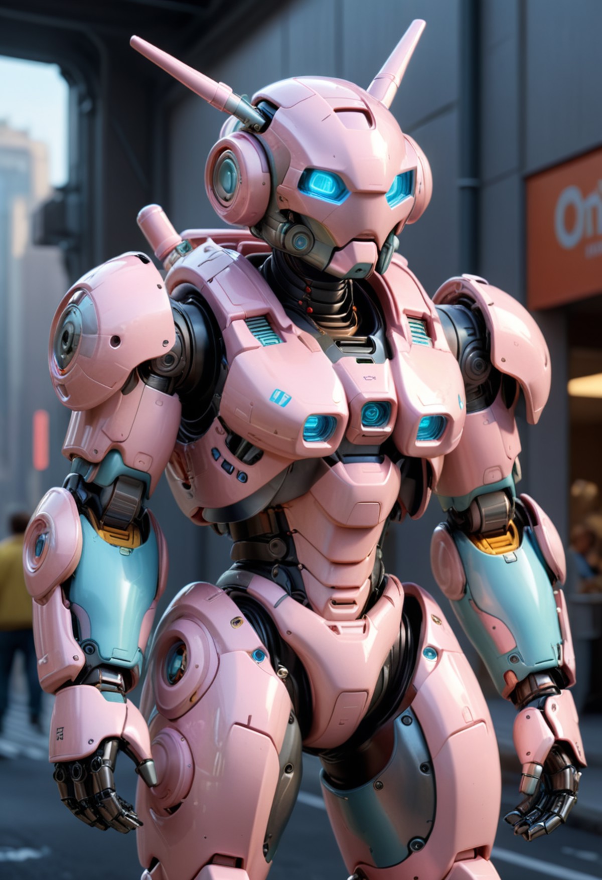 <lora:RMSDXL_Creative:2.5> Bunny wearing a future mech, pixar, pastel color, natural and realistic lighting and shading, h...